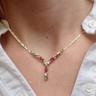 Image 3 of Two-tone gold necklace with ruby ​​and diamond 0.045 ct. | 43.5 cm