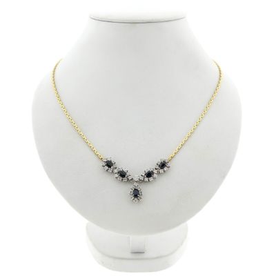 Image 1 of 18K Yellow Gold Cardano Link Necklace with Sapphire & Diamonds