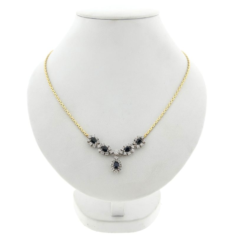 Image 1 of 18K Yellow Gold Cardano Link Necklace with Sapphire & Diamonds
