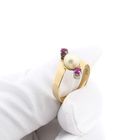 Image 9 of Gold Ring with Cultured Pearl and Ruby; 14K; Size 18.25