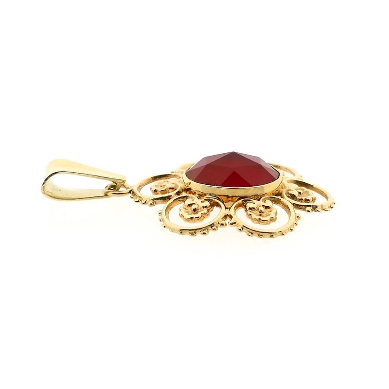 Image 5 of Vintage Floral Gold Pendant with Carnelian