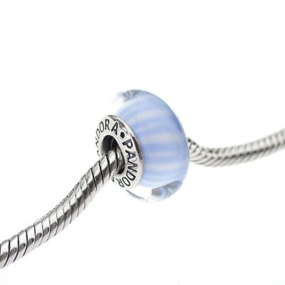 Image 2 of Pandora charm; Silver; Blue/White Candy Stripes