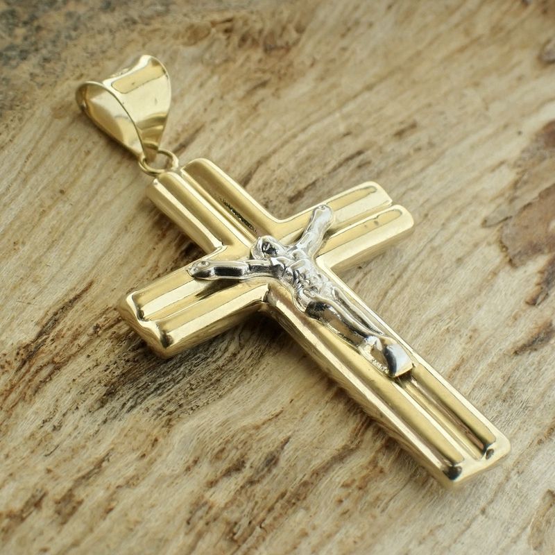 Image 4 of Two-tone gold pendant of a cross with corpus