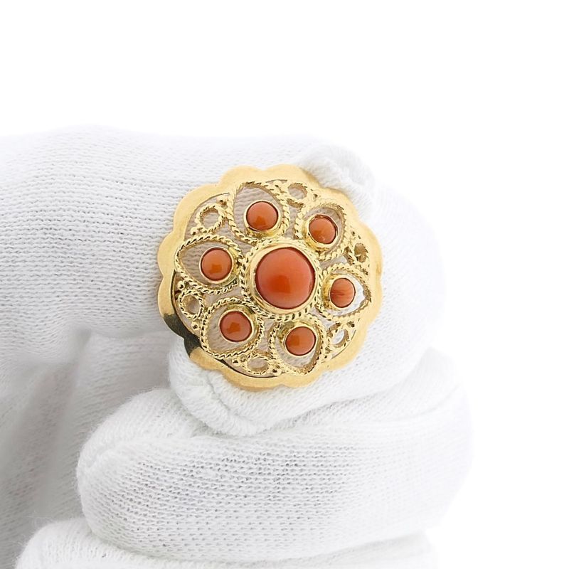 Image 8 of Vintage gold entourage brooch with red coral