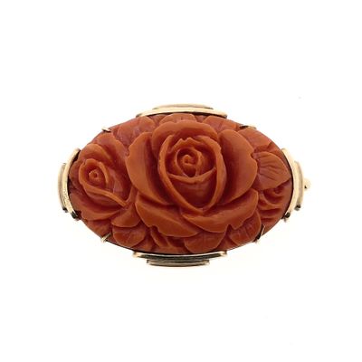 Afbeelding 1 van Gouden broche met camee; bloedkoraal