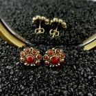 Image 2 of Gold stud earrings with red coral