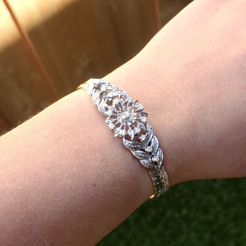 Image 10 of White gold herringbone link bracelet with 0.525 ct diamonds.