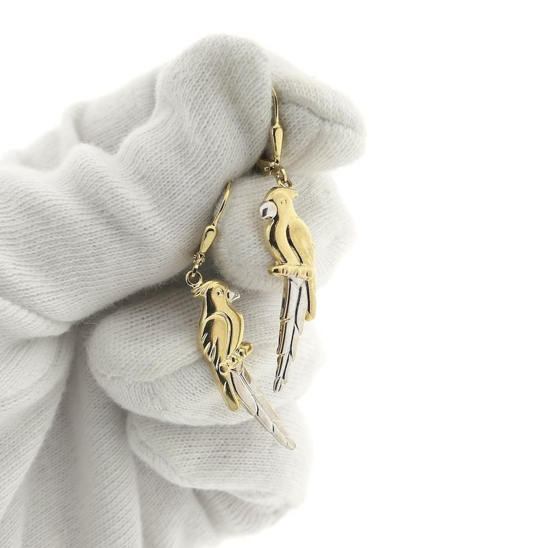 Image 6 of 8-karat bicolor parrot earrings