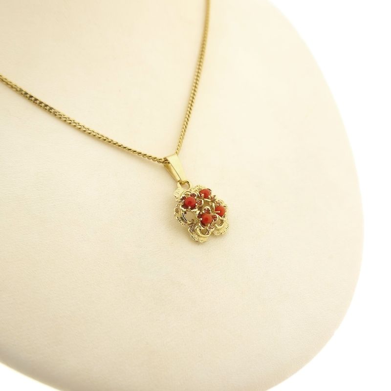 Image 4 of Gold floral pendant with blood coral