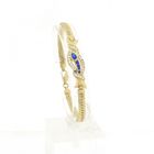 Image 1 of Gold flat gourmet link bracelet with synthetic sapphire and zirconia | 20.5 cm