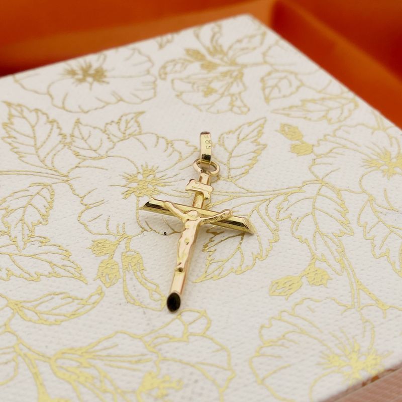 Image 7 of Gold pendant of a cross with corpus; INRI