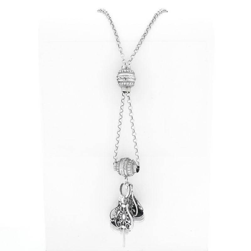 Image 1 of Antique silver watch chain with two signets and watch key | 62 cm