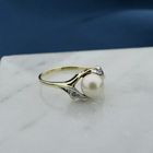 Image 7 of Gold ring with pearl and diamonds; 0.02 ct.
