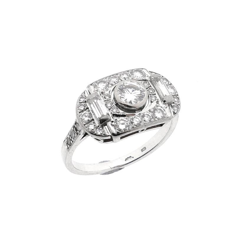 Image 1 of White gold Art Deco ring with diamond; 0.65 ct.