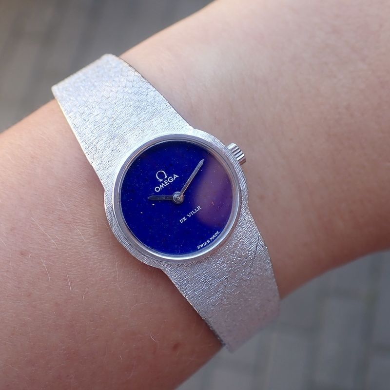 Image 18 of Omega Deville; 18k white gold women's watch with lapis lazuli dial
