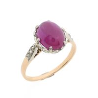 Two-tone ring with synthetic pink ruby ​​and diamond | Approx. 0.06 ct.