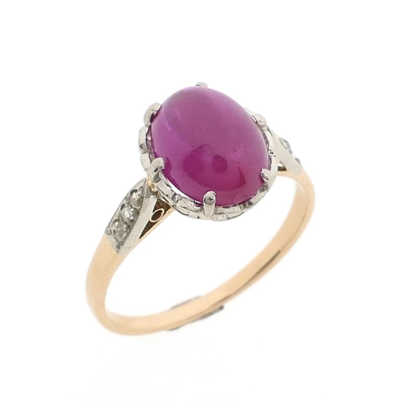 Image 1 of Two-tone ring with synthetic pink ruby and diamond | Approx. 0.06 ct.