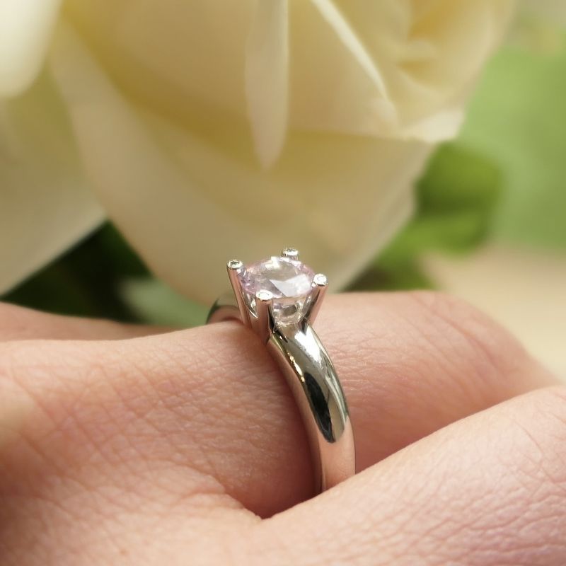 Image 9 of White gold 'Phlox' ring set with pink sapphire and diamonds; Bron Jewelry