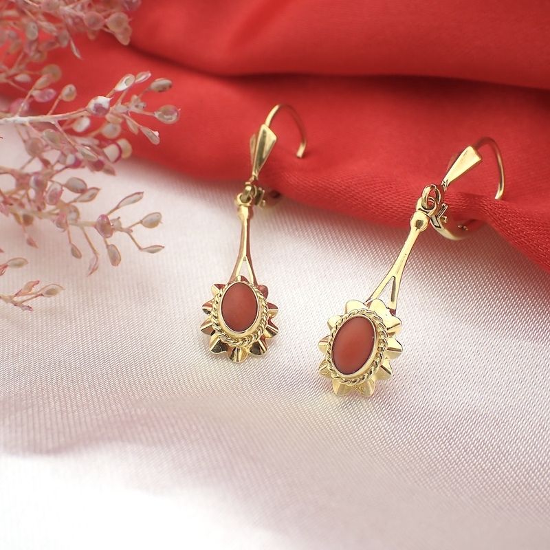 Image 2 of Vintage gold earrings with blood coral