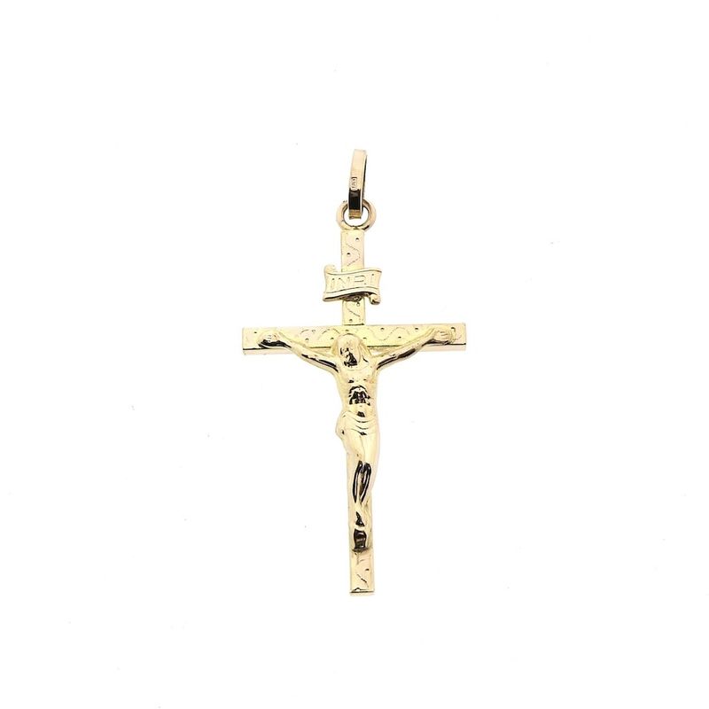 Image 1 of Rose gold pendant of a cross with corpus; INRI