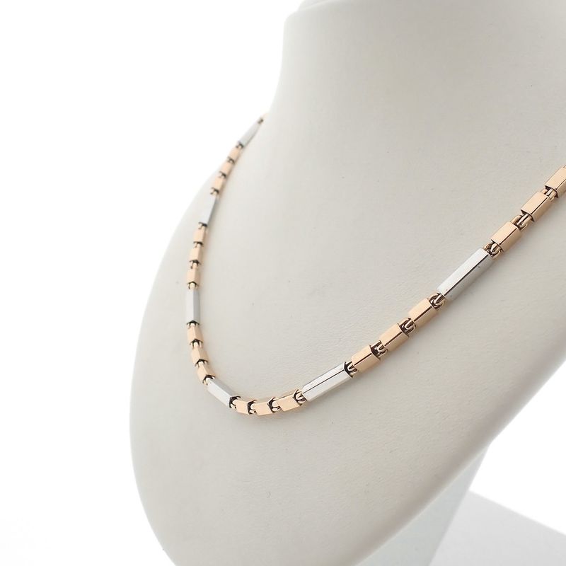 Image 3 of Two-tone gold checkered link necklace | 45 cm