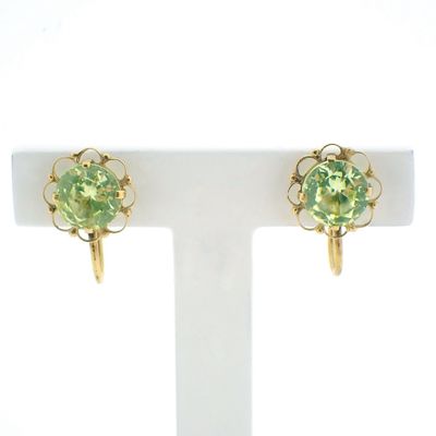 Image 1 of 18K Gold Clip-On Earrings with Green Spinel | Vintage