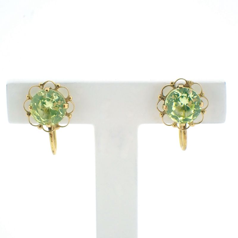 Image 1 of 18K Gold Clip-On Earrings with Green Spinel | Vintage