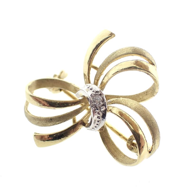Image 4 of Gold brooch as a bow with diamond