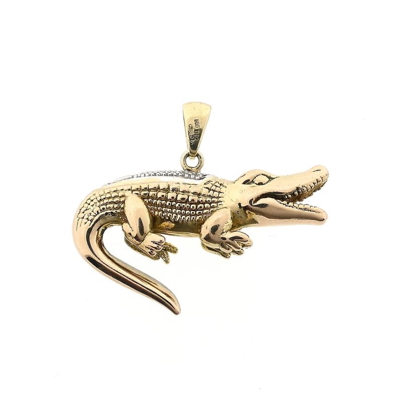 Image 3 of Bicolor Gold Crocodile Pendant with Diamonds; 0.015 ct.
