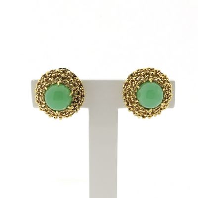 Image 1 of Gold clip-on earrings with chrysoprase