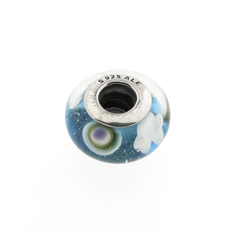 Image 3 of Pandora charm; Silver; Blue Sky Murano glass