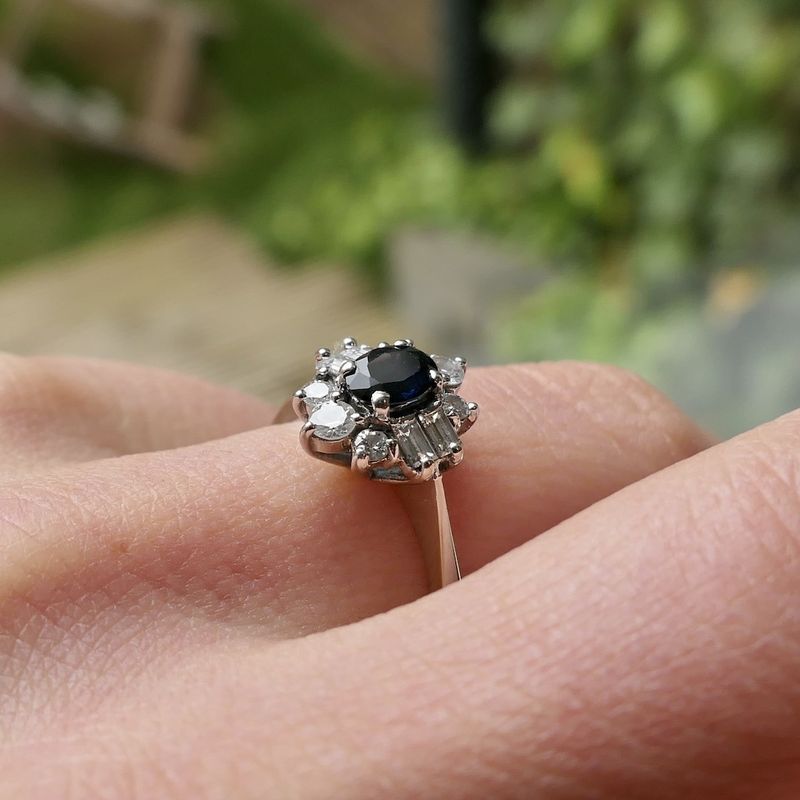 Image 7 of White gold cocktail ring with sapphire and diamond; 0.62 ct.