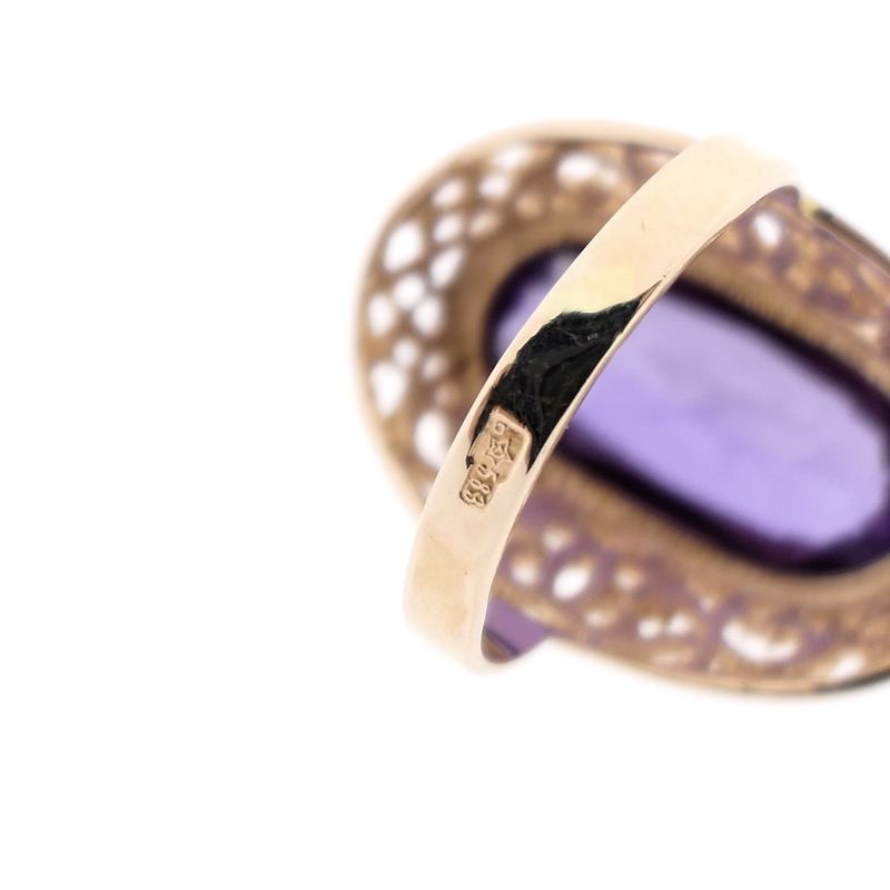 Image 5 of Antique gold ring with synthetic purple sapphire.