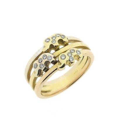 Image 1 of Tricolor gold ring with diamonds; 0.15 ct.
