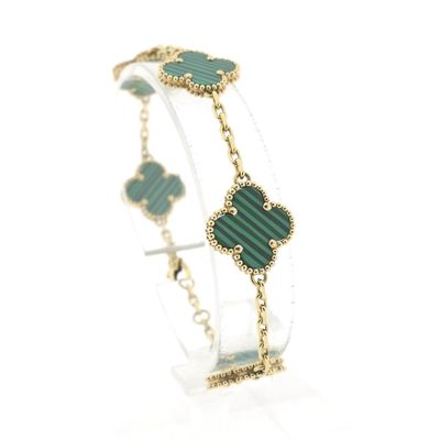 Image 1 of Gold four-leaf clover anchor link bracelet | 16.5 cm - 18.5 cm