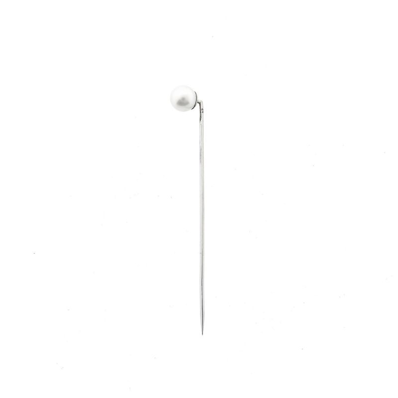 Image 3 of 18K White Gold Lapel Pin with Cultured Pearl