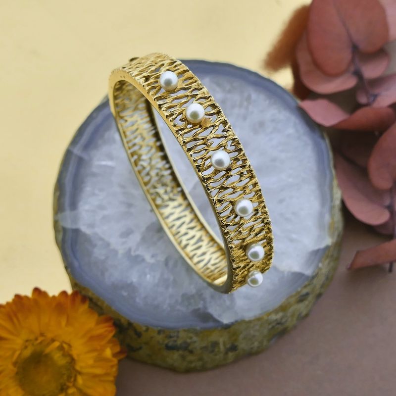 Image 2 of Gold slave bracelet with pearls; size M