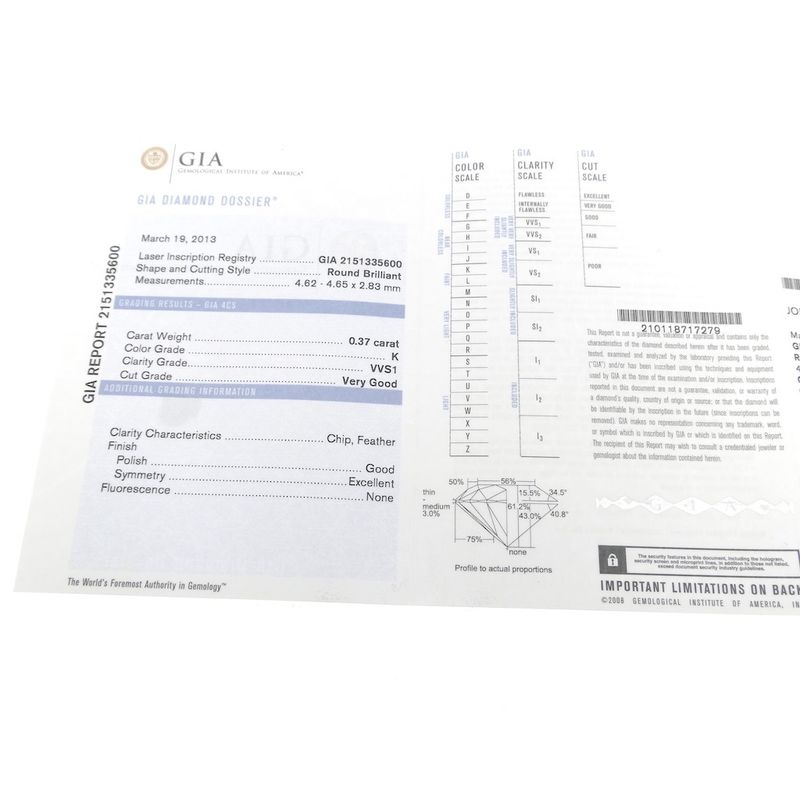 Image 8 of 18-karat white gold solitaire ring with 0.37 ct diamond