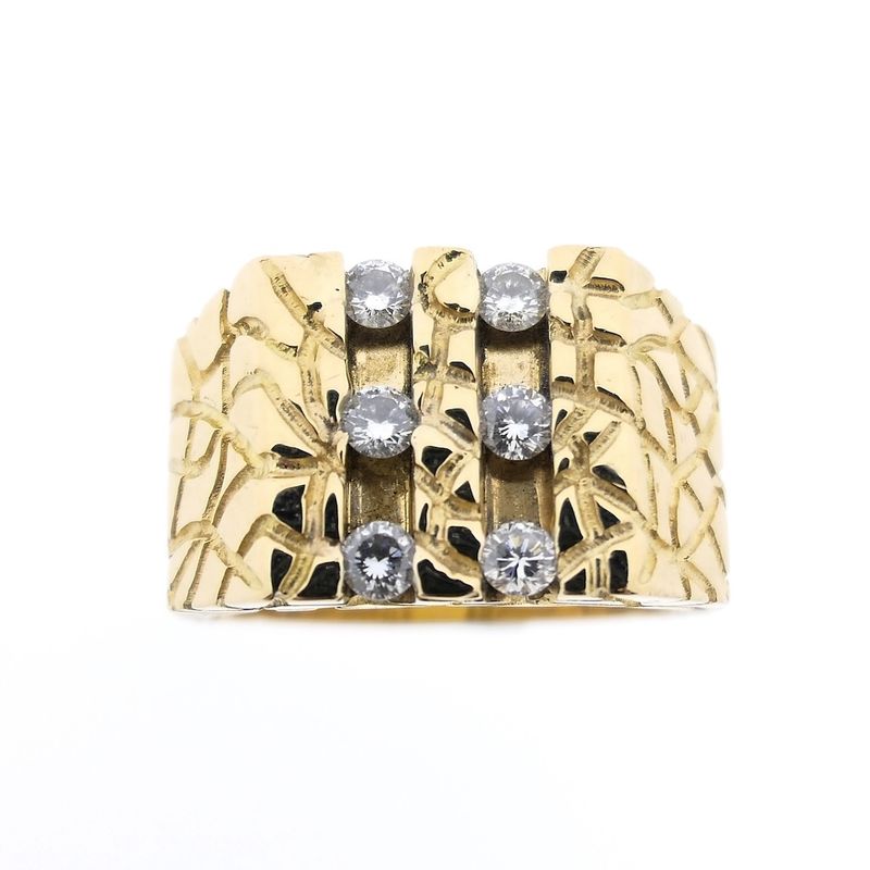 Image 3 of Gold men's nugget ring with 0.72 ct diamond.