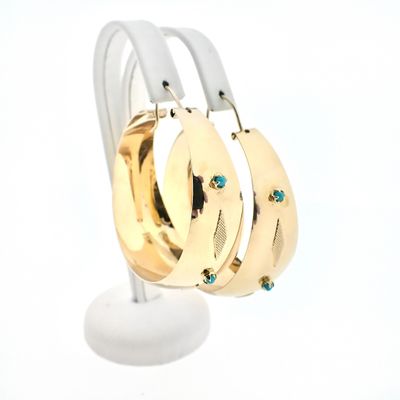 Image 1 of Golden oriental earrings with turquoise; Ø 45 mm