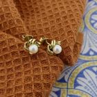 Image 2 of Golden floral stud earrings with cultured pearl