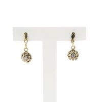 Bicolor Gold Earrings with Floral Pendant and Diamonds
