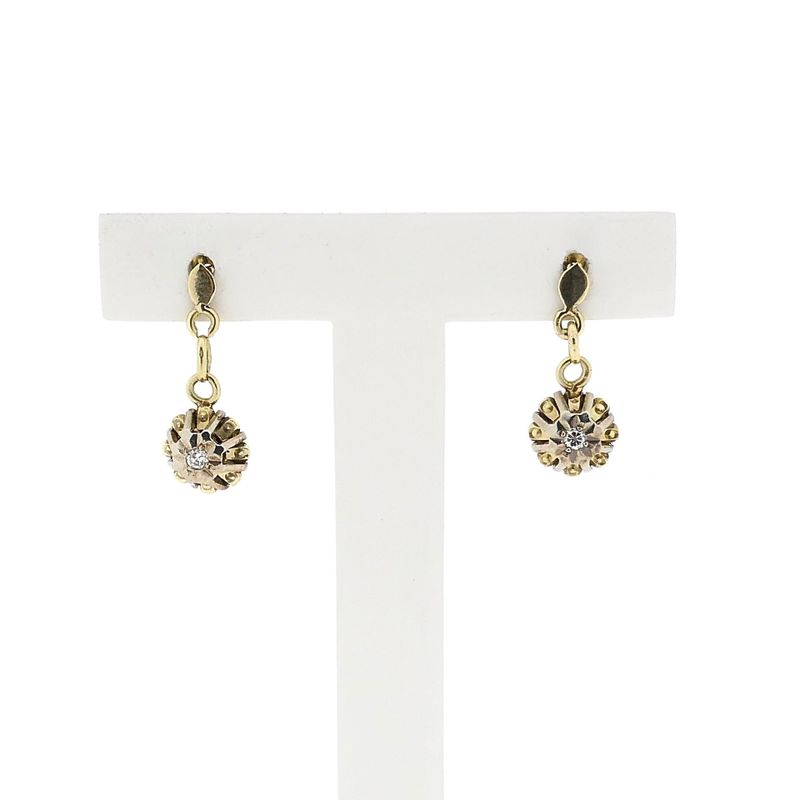 Image 1 of Bicolor Gold Earrings with Floral Pendant and Diamonds