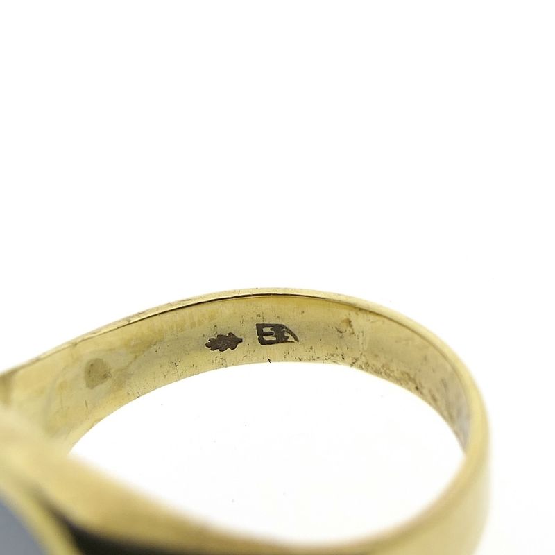 Image 6 of Gold signet ring with blue layered stone; Pinky ring