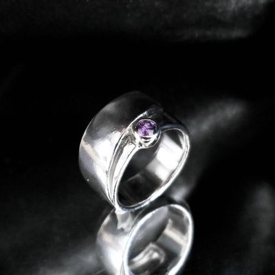 Image 2 of Silver wide ring with purple zirconia