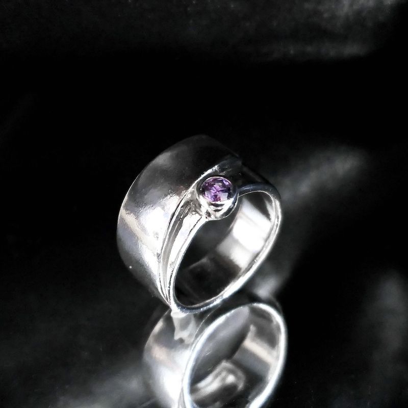 Image 2 of Silver wide ring with purple zirconia