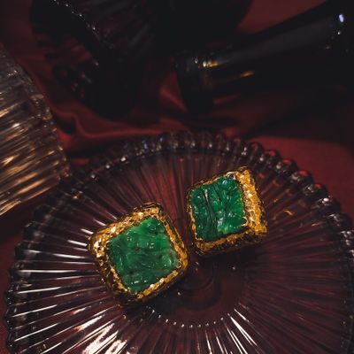 Image 2 of Vintage gold clip-on earrings with jade.