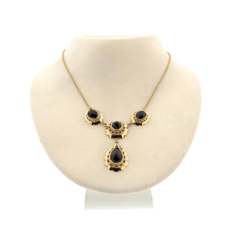 Image 1 of Antique gold necklace with garnet stones | 45 cm