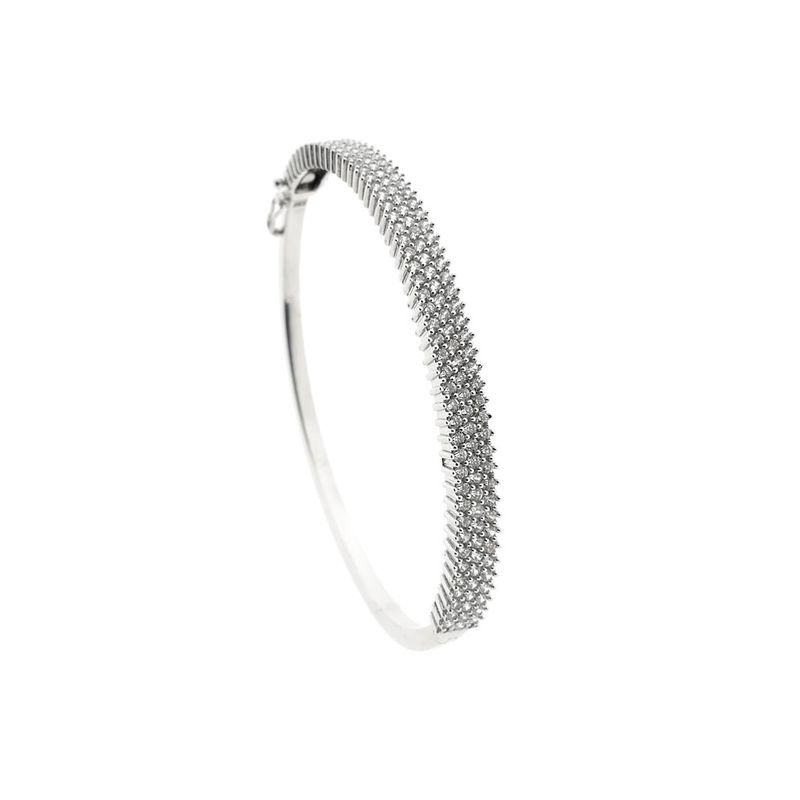 Image 1 of White gold bangle with a cluster of zirconia; Size M/L