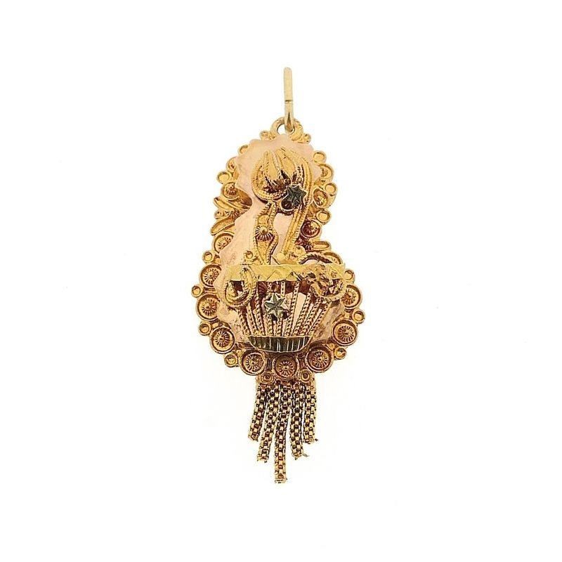 Image 2 of Antique gold pendant of a hat bell